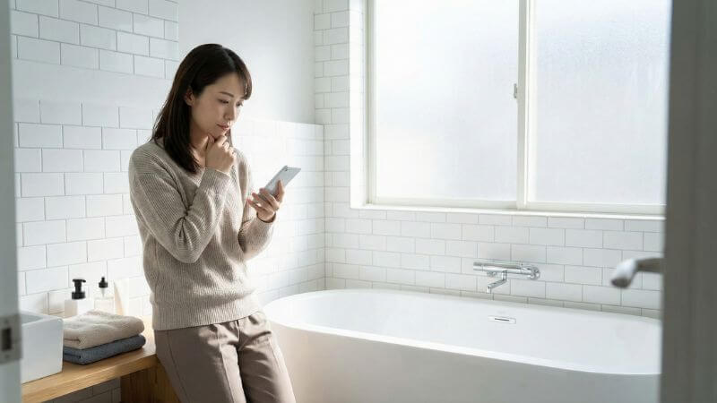 給湯器故障時の緊急対処法を考える女性