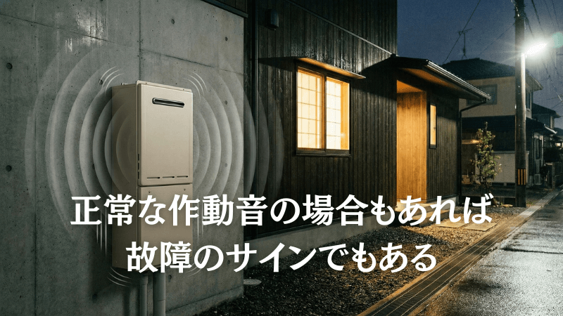 給湯器から異音が発生している様子を示す住宅外観